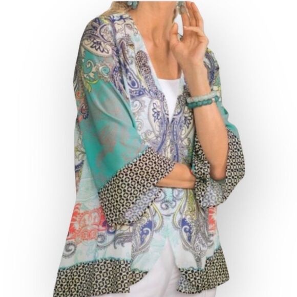 Soft Surroundings Tops - Soft Surroundings Muse Kimono Sheer Paisley Sequin Boho Cardigan Light Sz 1X